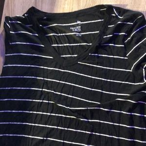 large black and white striped tee with a v-neck